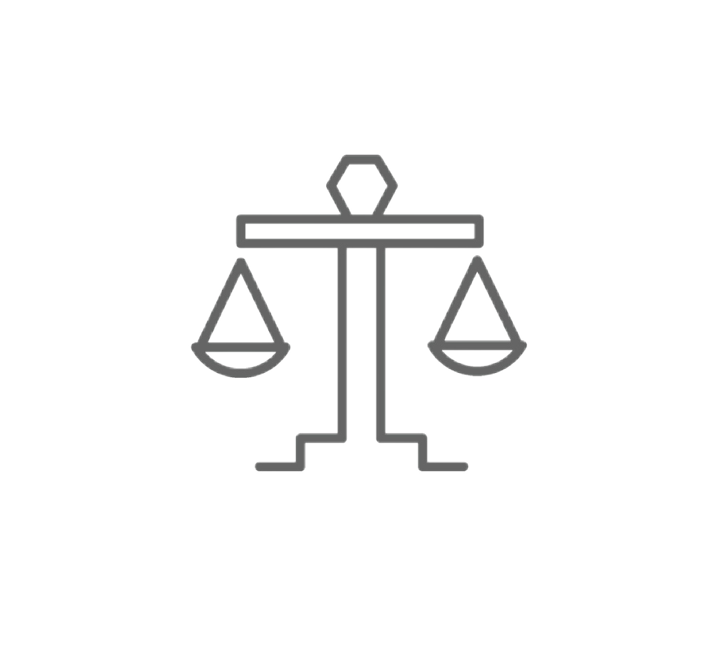 Gray flat line illustration depicting the scales of justice