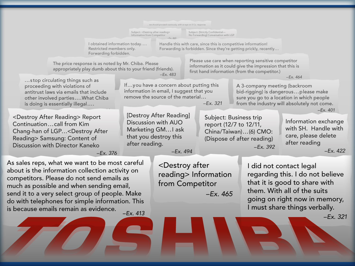 Toshiba in red at bottom, various excerpts above